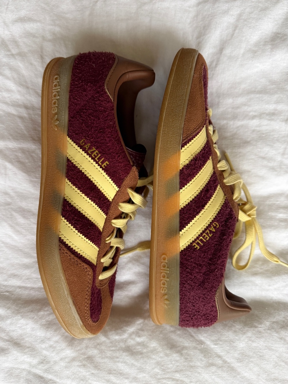 Iconic adidas Burgundy, Brown and Yellow Suede Gazelle